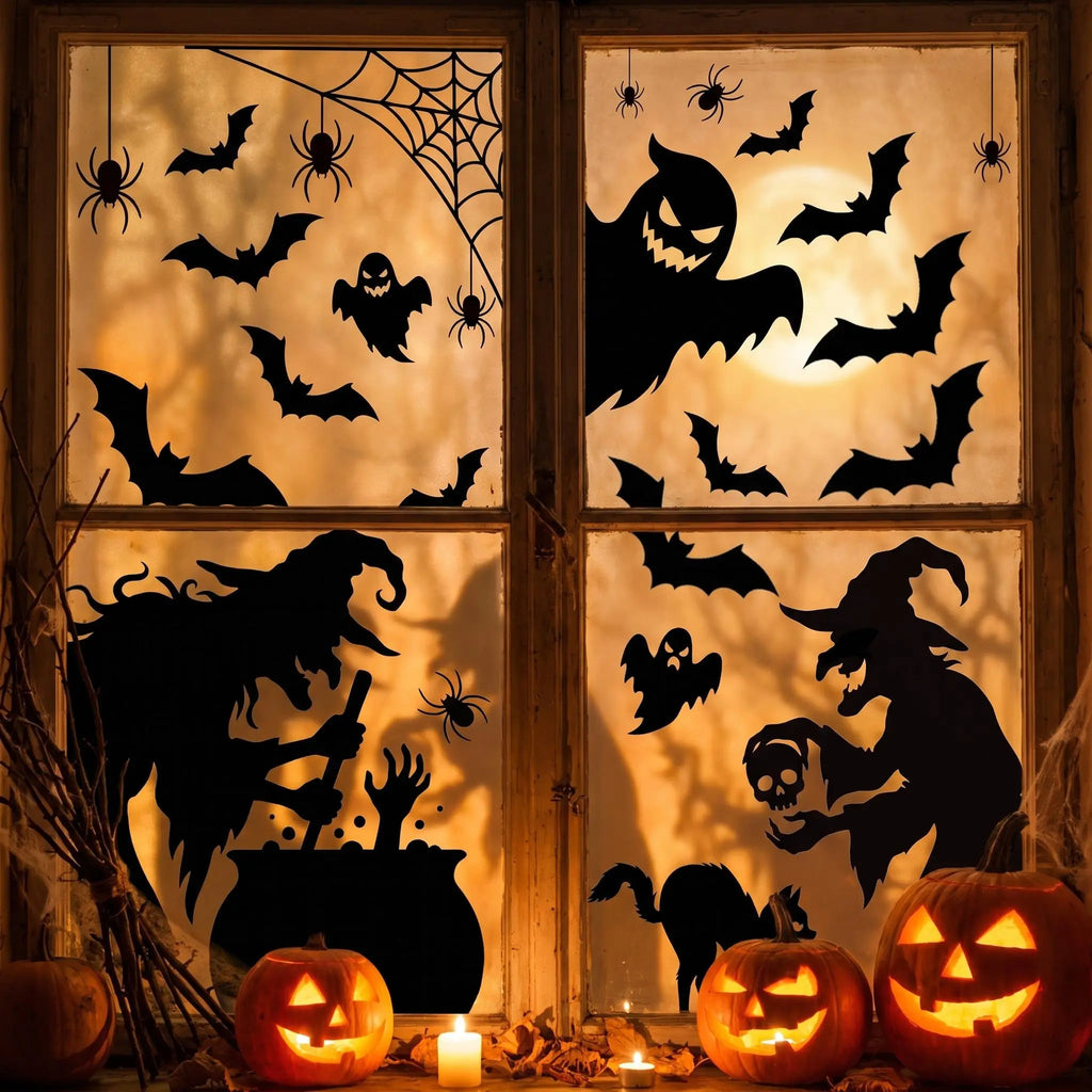 Get Spooky with Our 4-Sheet Halloween Window Clings! Perfect Witch Silhouettes for Your Home Décor and Parties! 🎃👻✨