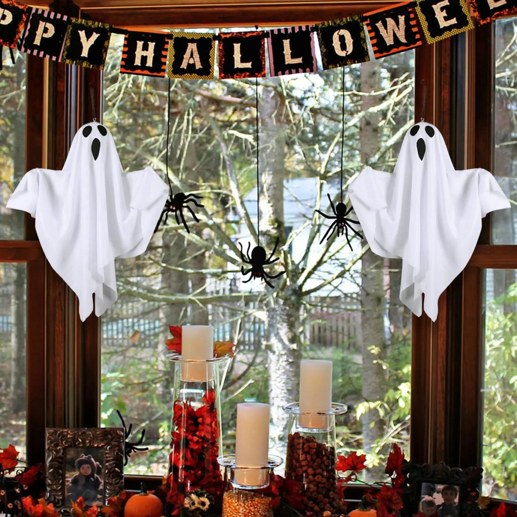 Lifnatty 2-Pack Light-Up Hanging Ghost Halloween Decorations, Battery-Operated Indoor-Outdoor Home Improvement Lanterns for Porch, Haunted House Parties
